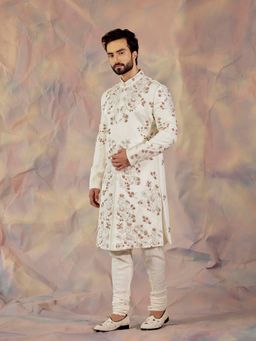 Jatin Malik - Ivory In Malaga Kurta & Sherwani (Set of 3)