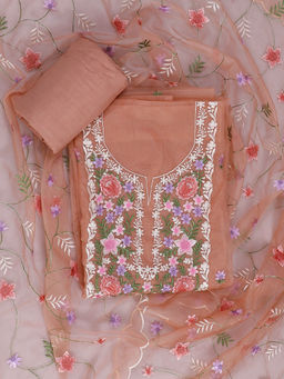 SALWAR STUDIO - Organza Dress Material for Women-Peach (Set of 3)