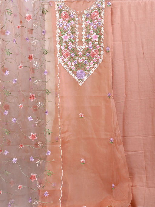 organza dress material online Green Floral Digital Printed With Handwork Organza Dress Material