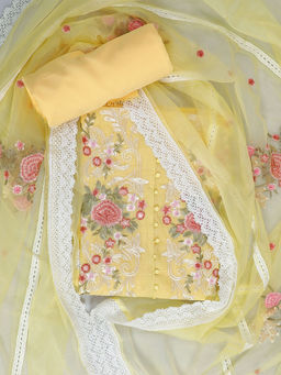 SALWAR STUDIO - Organza Dress Material for Women-Yellow (Set of 3)