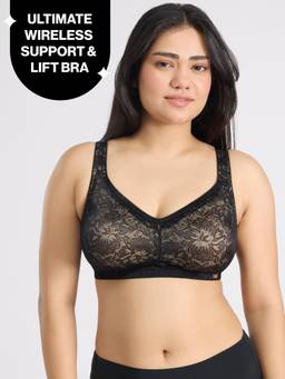Nykd by Nykaa - Shape & Sculpt Lace Super Support Non Padded Non Wired Bra-Black NYB341