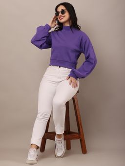 NOBARR - Women's Cotton High-Neck with Full Sleeve Purple Sweatshirt