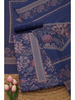 Soch - Womens Blue Cotton Floral Unstitched Kurta and Bottom with Dupatta