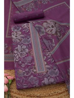Soch - Womens Purple Cotton Floral Unstitched Kurta and Bottom with Dupatta