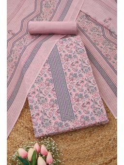 Soch - Womens Pink Cotton Floral Unstitched Kurta and Bottom with Dupatta