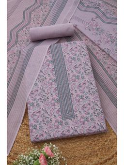 Soch - Womens Lavender Cotton Floral Unstitched Kurta and Bottom with Dupatta