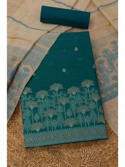 Soch - Womens Teal Chanderi Woven Unstitched Kurta and Bottom with Dupatta
