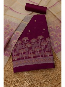 Soch - Womens Wine Chanderi Woven Unstitched Kurta and Bottom with Dupatta
