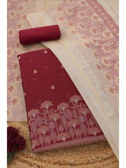Soch - Womens Maroon Chanderi Woven Unstitched Kurta and Bottom with Dupatta