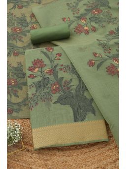 Soch - Womens Green Chanderi Woven Unstitched Kurta and Bottom with Dupatta