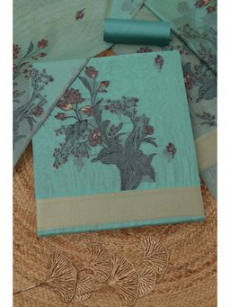 Soch - Womens Blue Chanderi Woven Unstitched Kurta and Bottom with Dupatta