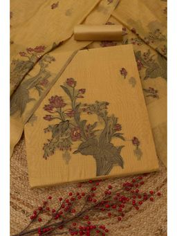 Soch - Womens Mustard Chanderi Woven Unstitched Kurta and Bottom with Dupatta