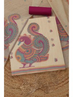 Soch - Womens Beige Chanderi Ethnic Unstitched Kurta and Bottom with Dupatta