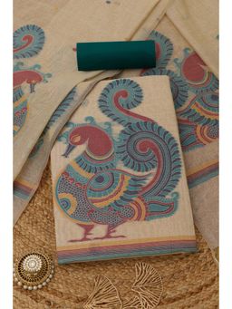Soch - Womens Beige Chanderi Ethnic Unstitched Kurta and Bottom with Dupatta