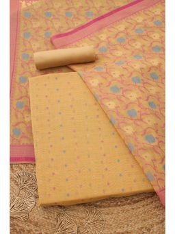 Soch - Womens Mustard Chanderi Woven Unstitched Kurta and Bottom with Dupatta