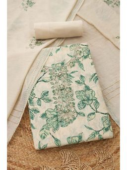 Soch - Womens Cream Silk Blend Printed Unstitched Kurta and Bottom with Dupatta