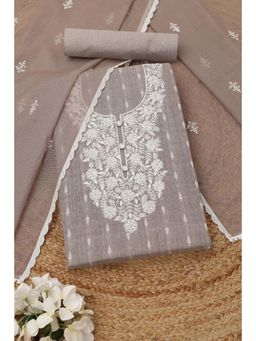 Soch - Womens Beige Cotton Floral Unstitched Kurta and Bottom with Dupatta