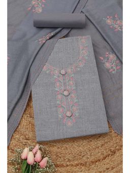 Soch - Womens Grey Cotton Floral Unstitched Kurta and Bottom with Dupatta