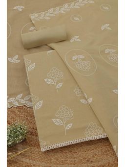 Soch - Womens Beige Chanderi Floral Unstitched Kurta and Bottom with Dupatta
