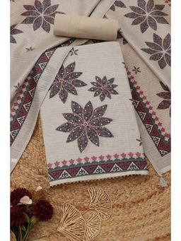 Soch - Womens Beige Art Silk Floral Unstitched Kurta and Bottom with Dupatta