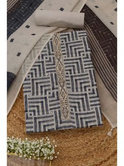 Soch - Womens Cream Linen Geometric Unstitched Kurta and Bottom with Dupatta