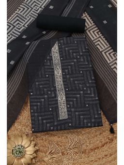 Soch - Womens Charcoal Linen Geometric Unstitched Kurta and Bottom with Dupatta