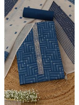 Soch - Womens Indigo Linen Geometric Unstitched Kurta and Bottom with Dupatta