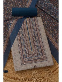 Soch - Womens Navy Blue Art Silk Ethnic Unstitched Kurta and Bottom with Dupatta