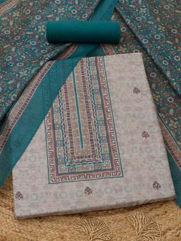 Soch - Womens Teal Art Silk Ethnic Unstitched Kurta and Bottom with Dupatta