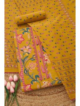 Soch - Womens Mustard Cotton Floral Unstitched Kurta and Bottom with Dupatta