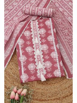 Soch - Womens Pink Cotton Floral Unstitched Kurta and Bottom with Dupatta