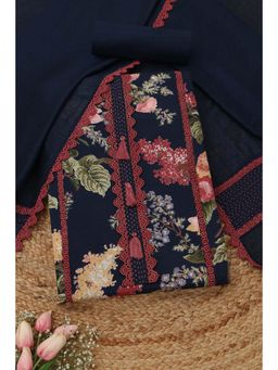 Soch - Womens Navy Blue Cotton Floral Unstitched Kurta and Bottom with Dupatta