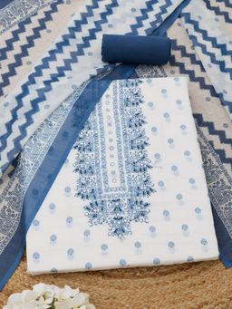 Soch - Womens Blue Linen Ethnic Unstitched Kurta and Bottom with Dupatta