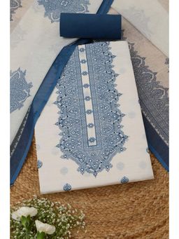 Soch - Womens Blue Linen Ethnic Unstitched Kurta and Bottom with Dupatta