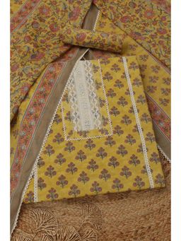 Soch - Womens Mustard Cotton Floral Unstitched Kurta and Bottom with Dupatta