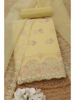 Soch - Womens Yellow Silk Blend Printed Unstitched Kurta and Bottom with Dupatta