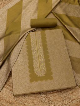 Soch - Womens Olive Silk Blend Woven Unstitched Kurta and Bottom with Dupatta