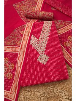 Soch - Womens Red Silk Blend Printed Unstitched Kurta and Bottom with Dupatta