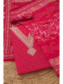 Soch - Womens Pink Silk Blend Printed Unstitched Kurta and Bottom with Dupatta