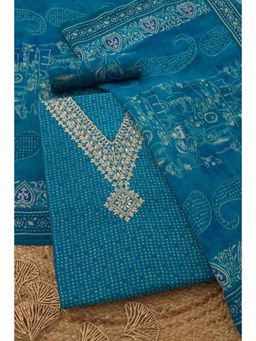 Soch - Womens Blue Silk Blend Printed Unstitched Kurta and Bottom with Dupatta