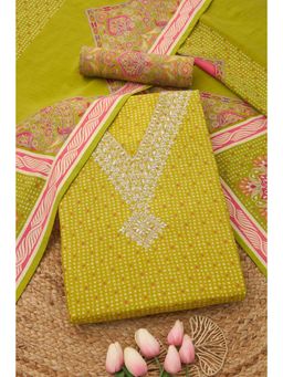 Soch - Womens Green Silk Blend Printed Unstitched Kurta and Bottom with Dupatta