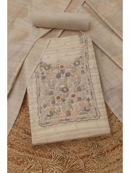 Soch - Womens Cream Tussar Floral Unstitched Kurta and Bottom with Dupatta