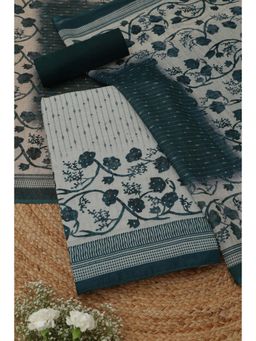 Soch - Womens Green Linen Floral Unstitched Kurta and Bottom with Dupatta