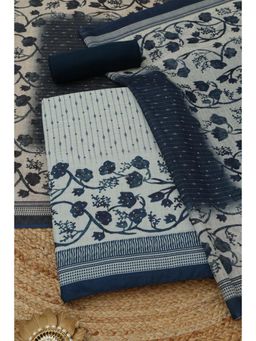 Soch - Womens Navy Blue Linen Printed Unstitched Kurta and Bottom with Dupatta