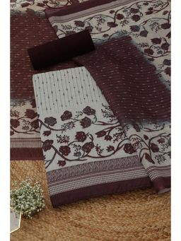 Soch - Womens Brown Linen Printed Unstitched Kurta and Bottom with Dupatta