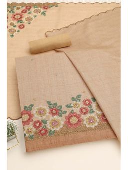 Soch - Womens Beige Cotton Blend Floral Unstitched Kurta and Bottom with Dupatta