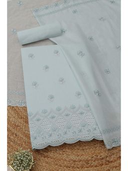 Soch - Womens Blue Cotton Floral Unstitched Kurta and Bottom with Dupatta