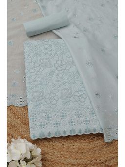 Soch - Womens Blue Cotton Floral Unstitched Kurta and Bottom with Dupatta