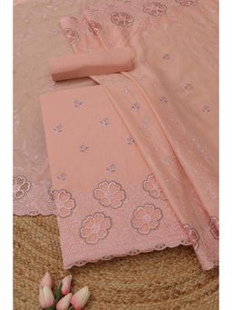 Soch - Womens Peach Cotton Floral Unstitched Kurta and Bottom with Dupatta