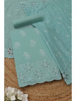 Soch - Womens Blue Cotton Floral Unstitched Kurta and Bottom with Dupatta